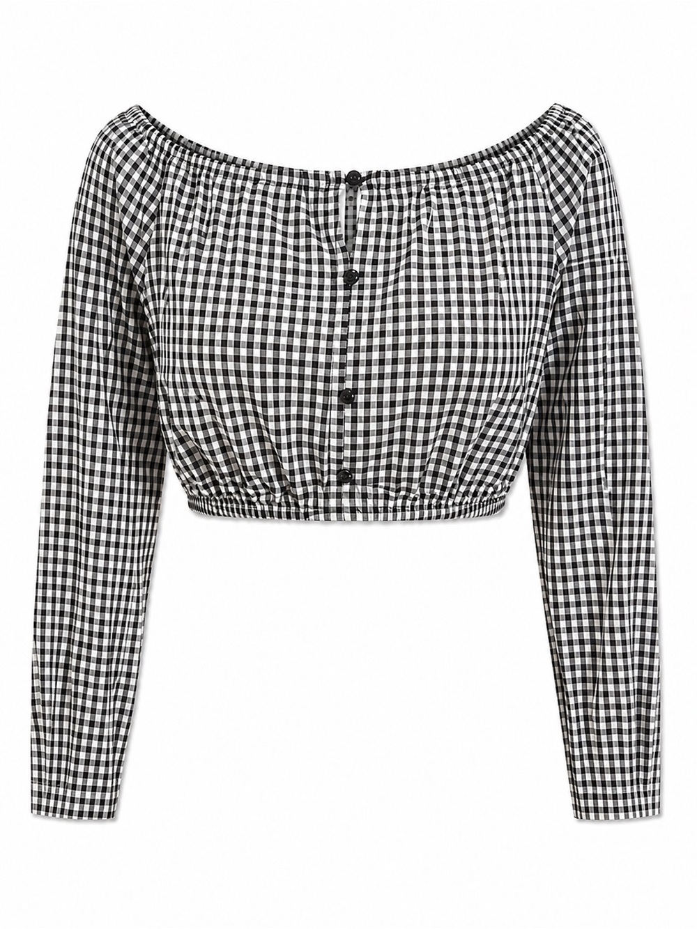 Black & White Gingham Off-Shoulder Crop Top